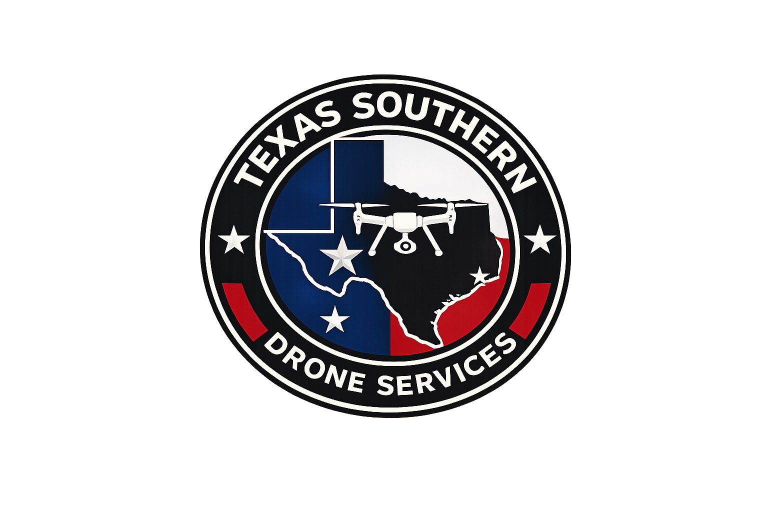 Texas Southern Drone Services — Texas flag, state silhouette and drone emblem